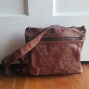 Fossil embossed flowers crossbody leather bag